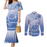 Shefa Vanuatu Couples Matching Mermaid Dress and Long Sleeve Button Shirt Hibiscus Sand Drawing with Pacific Pattern