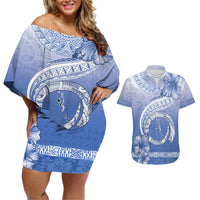 Shefa Vanuatu Couples Matching Off Shoulder Short Dress and Hawaiian Shirt Hibiscus Sand Drawing with Pacific Pattern