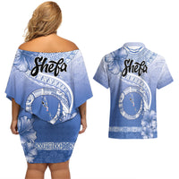 Shefa Vanuatu Couples Matching Off Shoulder Short Dress and Hawaiian Shirt Hibiscus Sand Drawing with Pacific Pattern