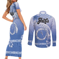 Shefa Vanuatu Couples Matching Short Sleeve Bodycon Dress and Long Sleeve Button Shirt Hibiscus Sand Drawing with Pacific Pattern