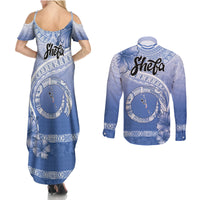 Shefa Vanuatu Couples Matching Summer Maxi Dress and Long Sleeve Button Shirt Hibiscus Sand Drawing with Pacific Pattern