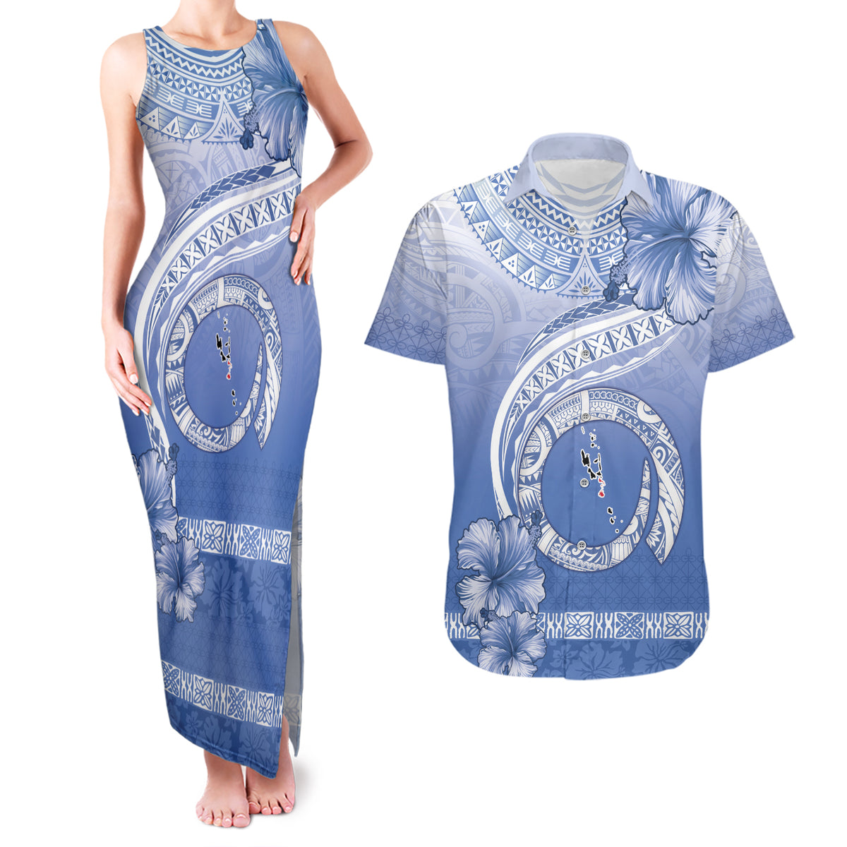 Shefa Vanuatu Couples Matching Tank Maxi Dress and Hawaiian Shirt ...