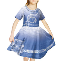 Shefa Vanuatu Kid Short Sleeve Dress Hibiscus Sand Drawing with Pacific Pattern