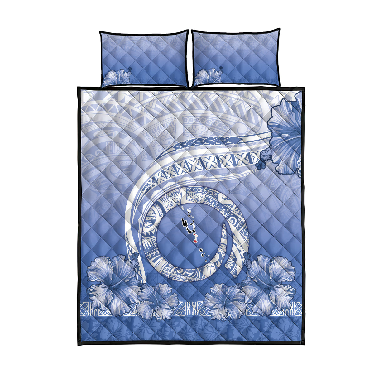 Shefa Vanuatu Quilt Bed Set Hibiscus Sand Drawing with Pacific Pattern