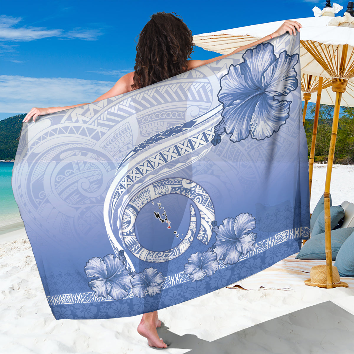 Shefa Vanuatu Sarong Hibiscus Sand Drawing with Pacific Pattern
