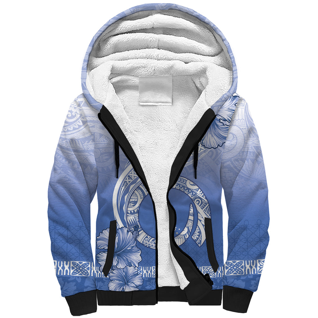 Shefa Vanuatu Sherpa Hoodie Hibiscus Sand Drawing with Pacific Pattern