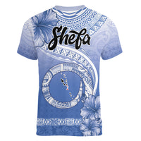 Shefa Vanuatu Women V-Neck T-Shirt Hibiscus Sand Drawing with Pacific Pattern