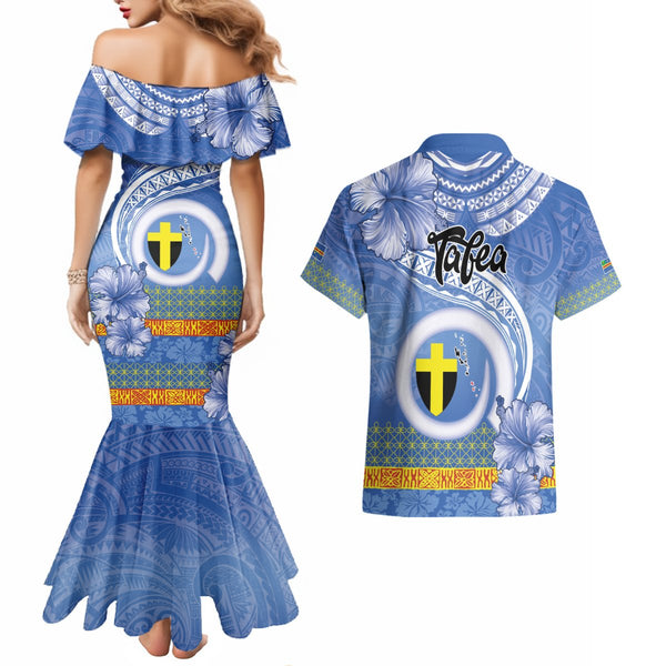 Personalized Vanuatu Tafea Province Couples Matching Mermaid Dress and Long Sleeve Button Shirts Coat Of Arms And Namele Fern Polynesian Pattern LT05
