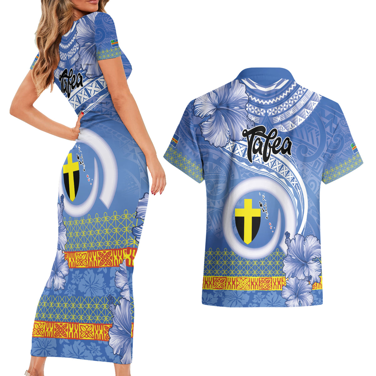 Tafea Vanuatu Couples Matching Short Sleeve Bodycon Dress and Hawaiian Shirt Hibiscus Sand Drawing with Pacific Pattern