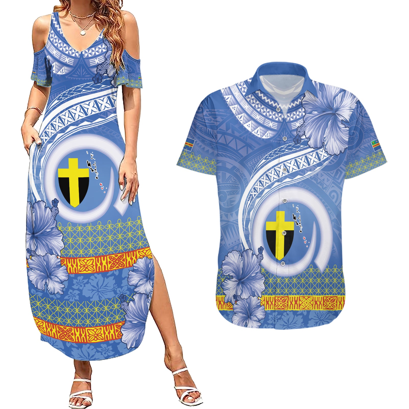 Tafea Vanuatu Couples Matching Summer Maxi Dress and Hawaiian Shirt Hibiscus Sand Drawing with Pacific Pattern