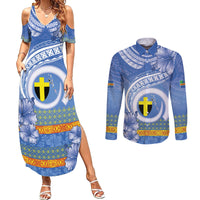 Tafea Vanuatu Couples Matching Summer Maxi Dress and Long Sleeve Button Shirt Hibiscus Sand Drawing with Pacific Pattern