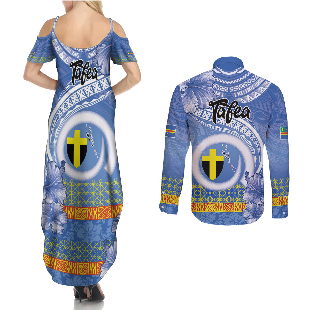Tafea Vanuatu Couples Matching Summer Maxi Dress and Long Sleeve Button Shirt Hibiscus Sand Drawing with Pacific Pattern
