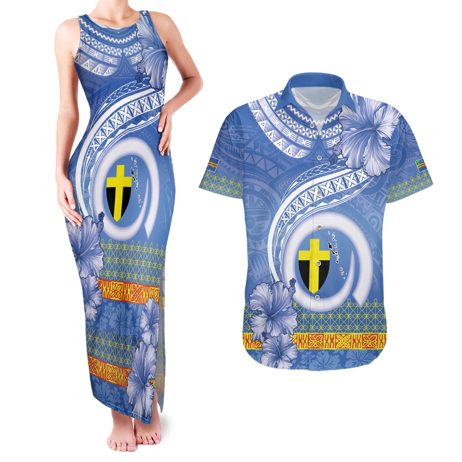 Tafea Vanuatu Couples Matching Tank Maxi Dress and Hawaiian Shirt Hibiscus Sand Drawing with Pacific Pattern