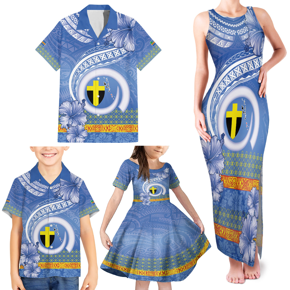 Tafea Vanuatu Family Matching Tank Maxi Dress and Hawaiian Shirt Hibiscus Sand Drawing with Pacific Pattern