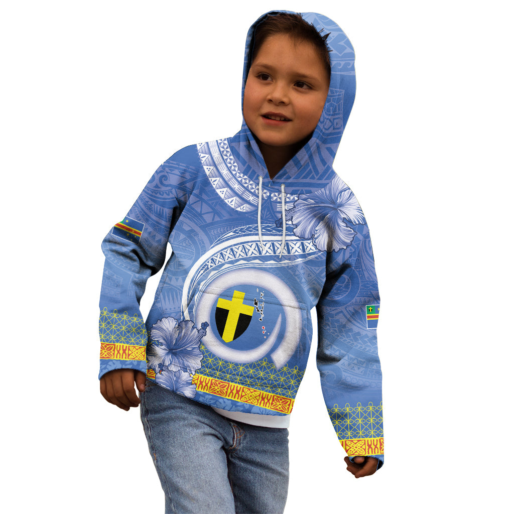 Tafea Vanuatu Kid Hoodie Hibiscus Sand Drawing with Pacific Pattern