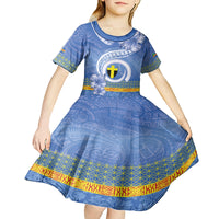 Tafea Vanuatu Kid Short Sleeve Dress Hibiscus Sand Drawing with Pacific Pattern