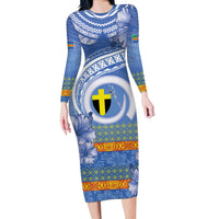 Tafea Vanuatu Long Sleeve Bodycon Dress Hibiscus Sand Drawing with Pacific Pattern