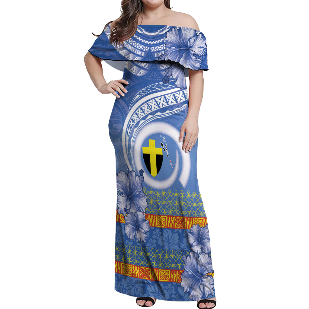 Tafea Vanuatu Off Shoulder Maxi Dress Hibiscus Sand Drawing with Pacific Pattern