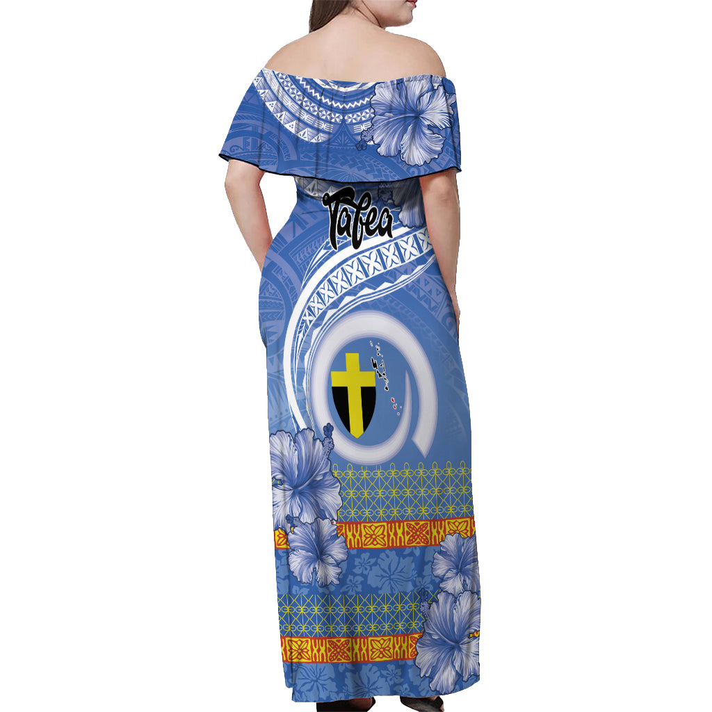 Tafea Vanuatu Off Shoulder Maxi Dress Hibiscus Sand Drawing with Pacific Pattern