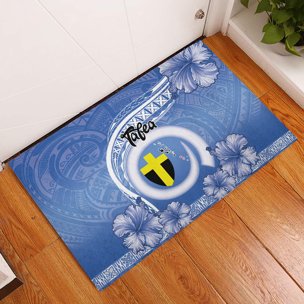 Tafea Vanuatu Rubber Doormat Hibiscus Sand Drawing with Pacific Pattern