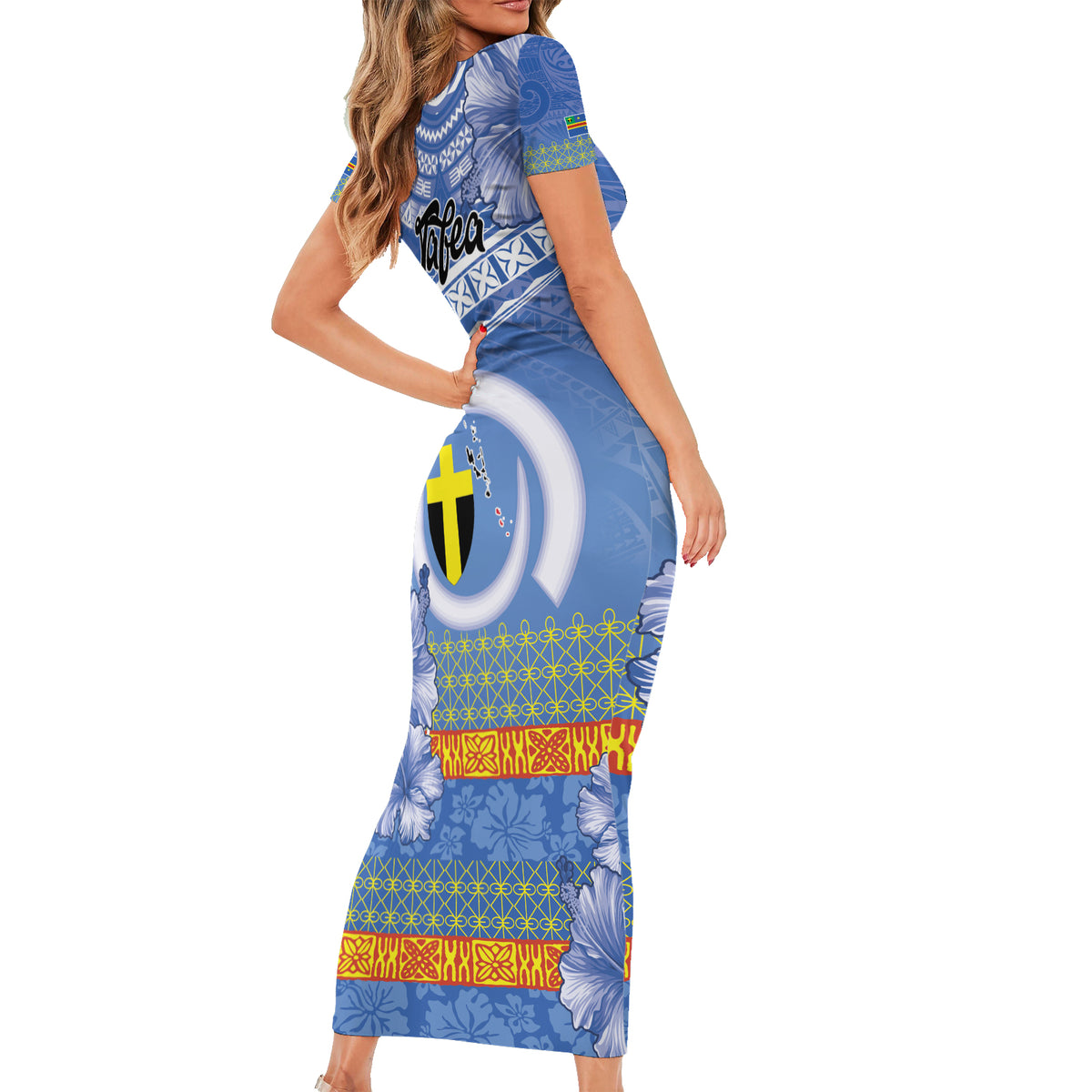 Tafea Vanuatu Short Sleeve Bodycon Dress Hibiscus Sand Drawing with Pacific Pattern