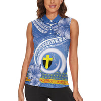 Tafea Vanuatu Women Sleeveless Polo Shirt Hibiscus Sand Drawing with Pacific Pattern