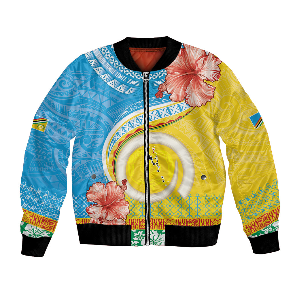 Torba Vanuatu Bomber Jacket Hibiscus Sand Drawing with Pacific Pattern