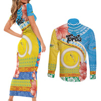 Torba Vanuatu Couples Matching Short Sleeve Bodycon Dress and Long Sleeve Button Shirt Hibiscus Sand Drawing with Pacific Pattern