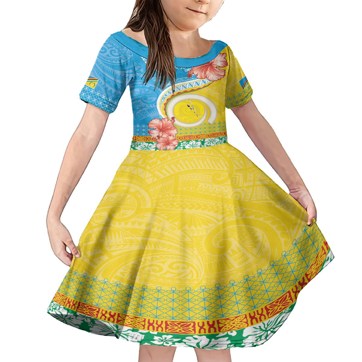 Torba Vanuatu Family Matching Off The Shoulder Long Sleeve Dress and Hawaiian Shirt Hibiscus Sand Drawing with Pacific Pattern