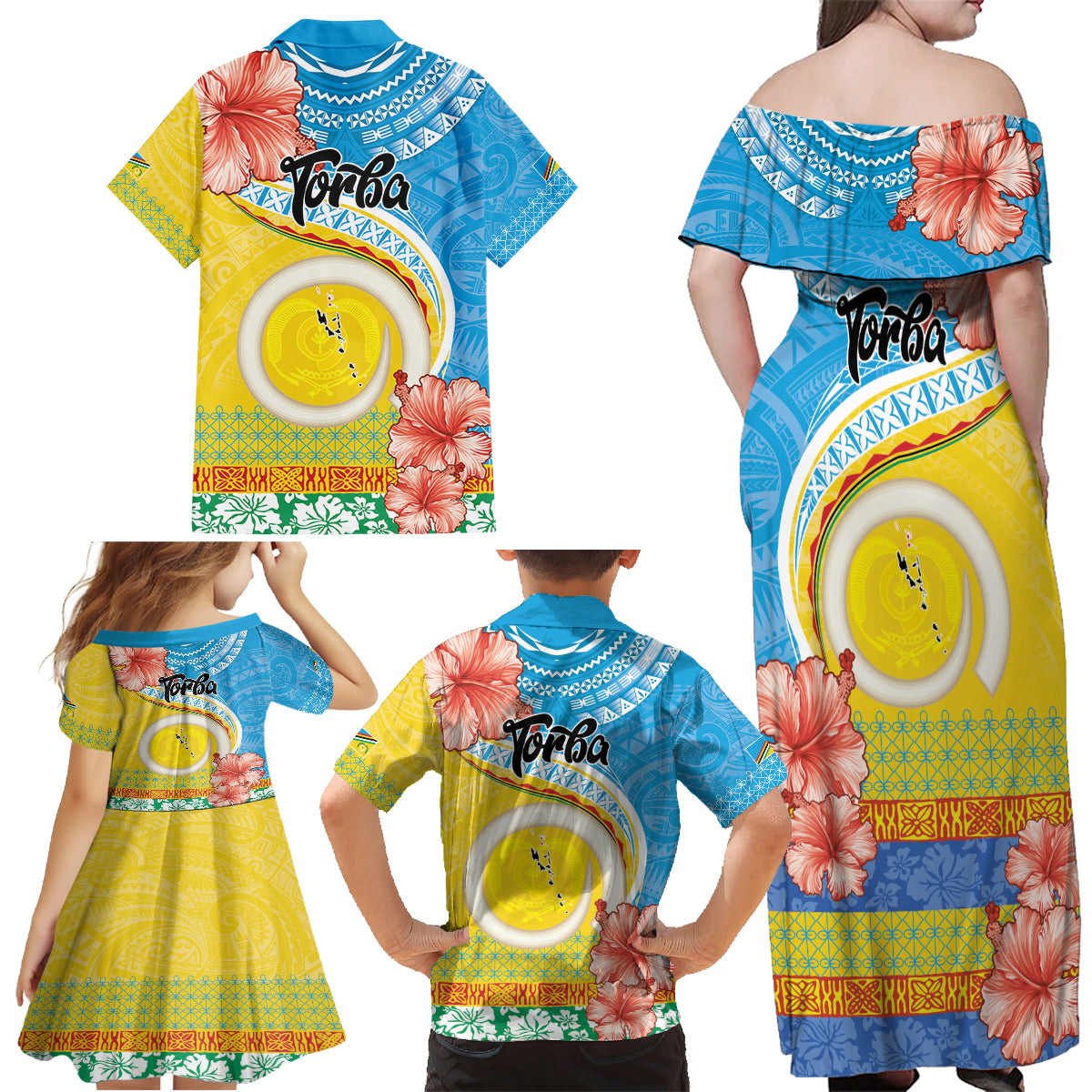 Torba Vanuatu Family Matching Off Shoulder Maxi Dress and Hawaiian Shirt Hibiscus Sand Drawing with Pacific Pattern