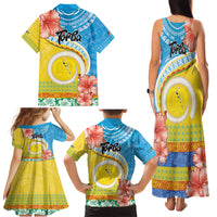 Torba Vanuatu Family Matching Tank Maxi Dress and Hawaiian Shirt Hibiscus Sand Drawing with Pacific Pattern