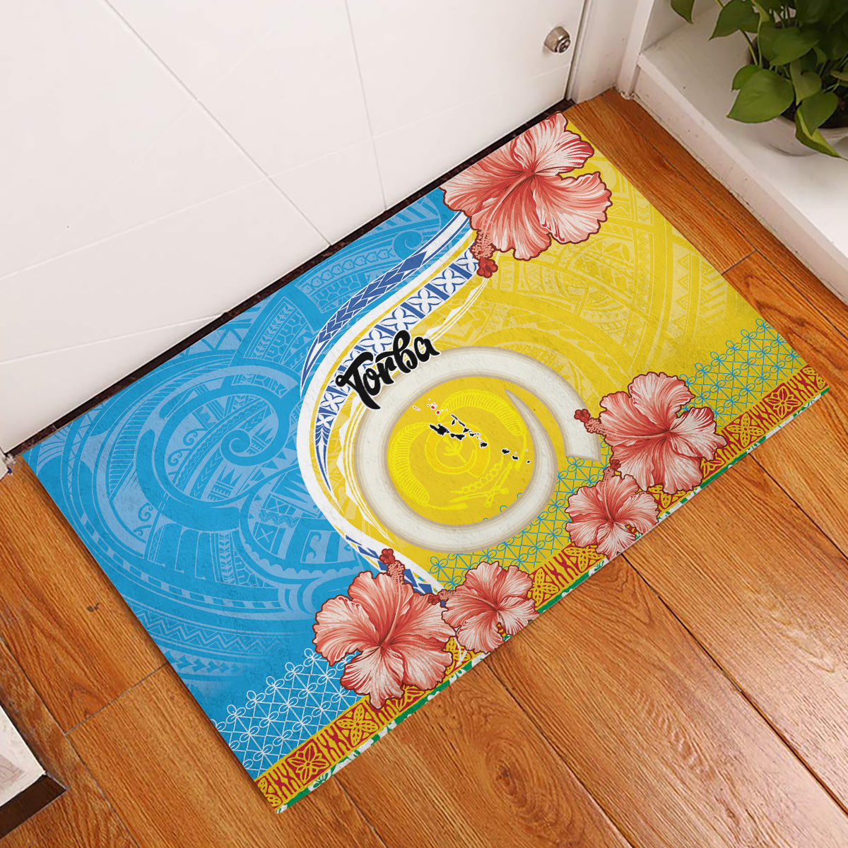Torba Vanuatu Rubber Doormat Hibiscus Sand Drawing with Pacific Pattern