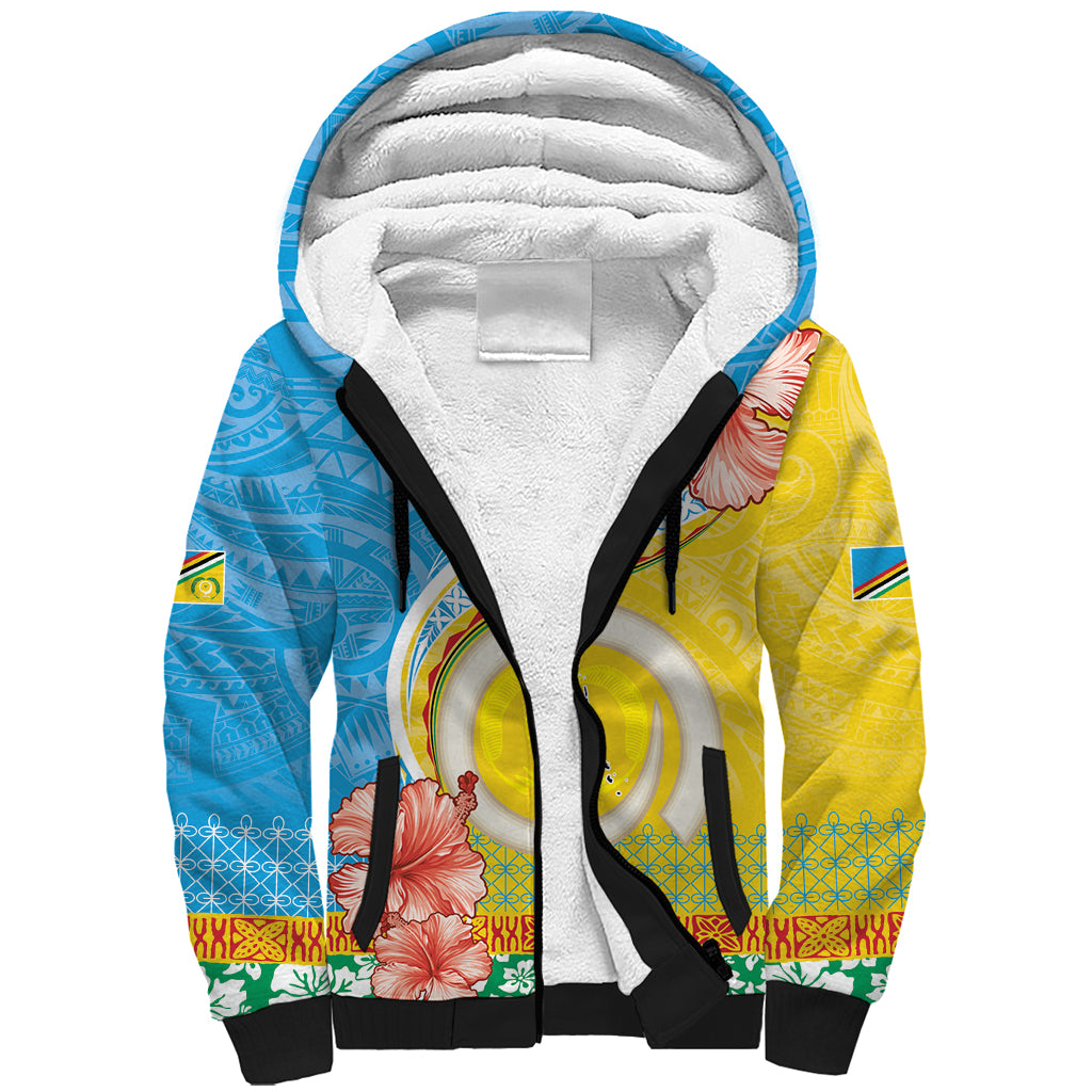 Torba Vanuatu Sherpa Hoodie Hibiscus Sand Drawing with Pacific Pattern
