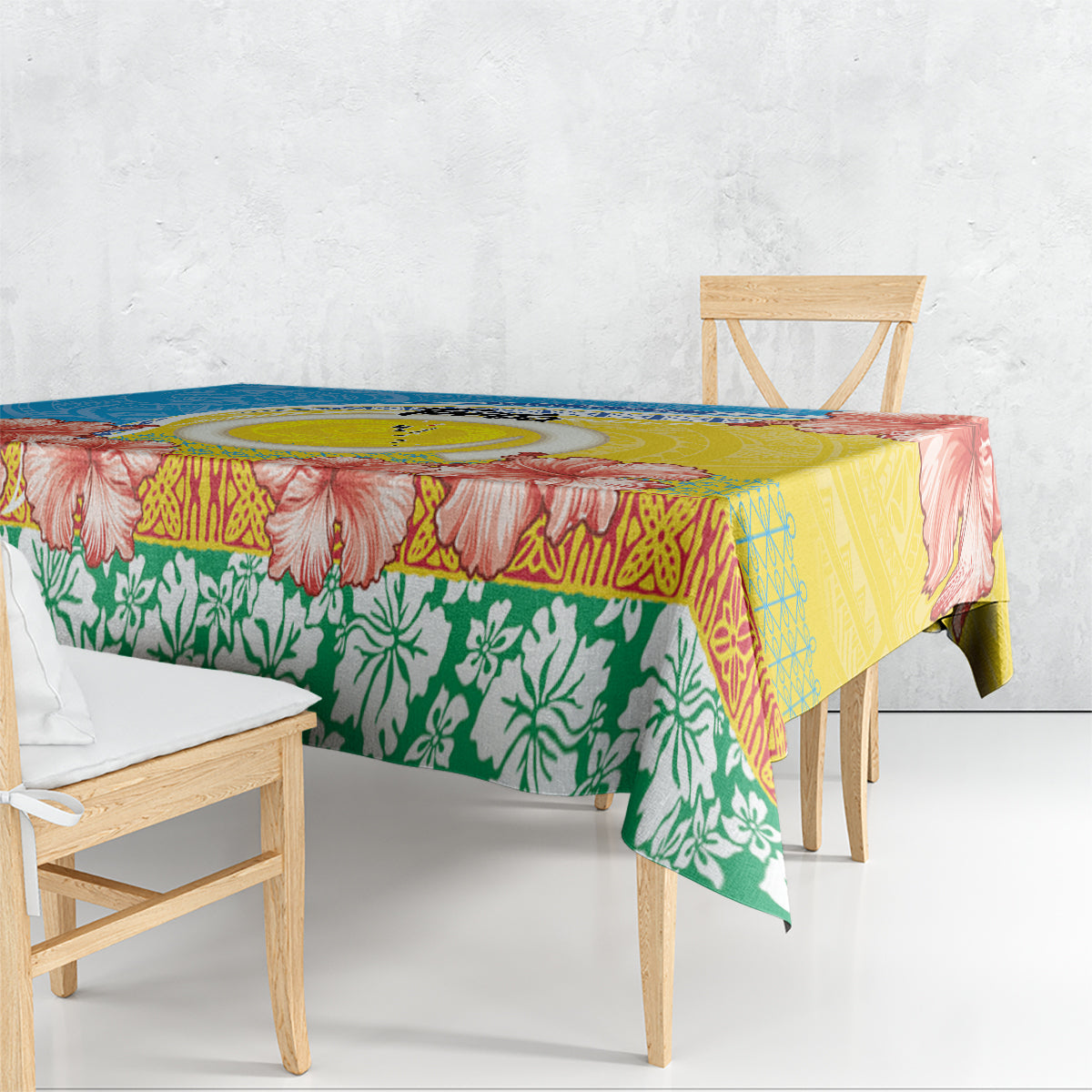 Torba Vanuatu Tablecloth Hibiscus Sand Drawing with Pacific Pattern