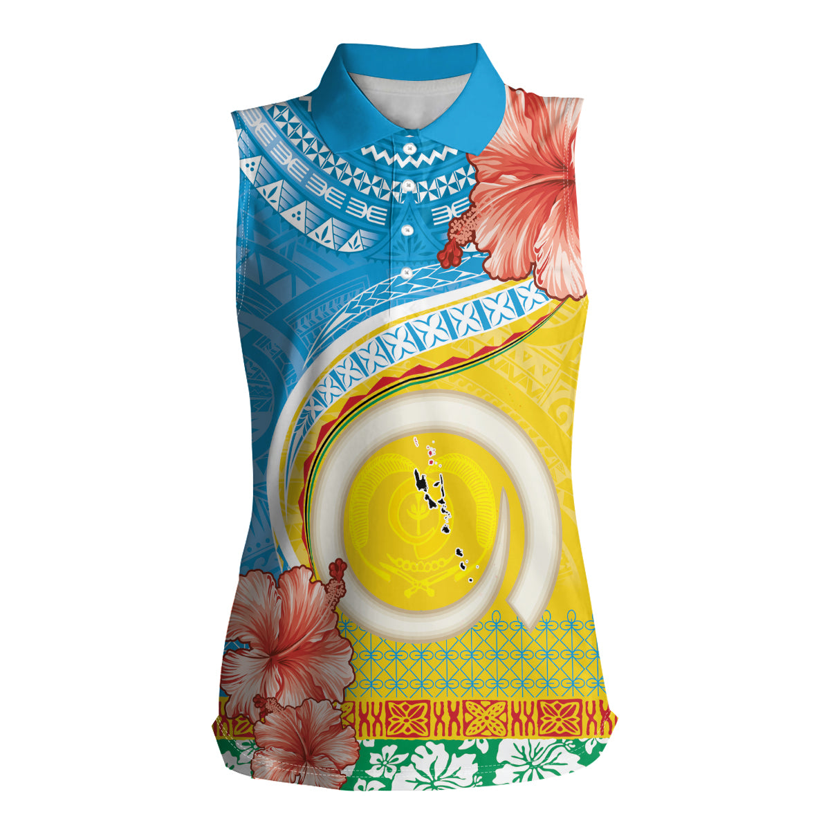 Torba Vanuatu Women Sleeveless Polo Shirt Hibiscus Sand Drawing with Pacific Pattern