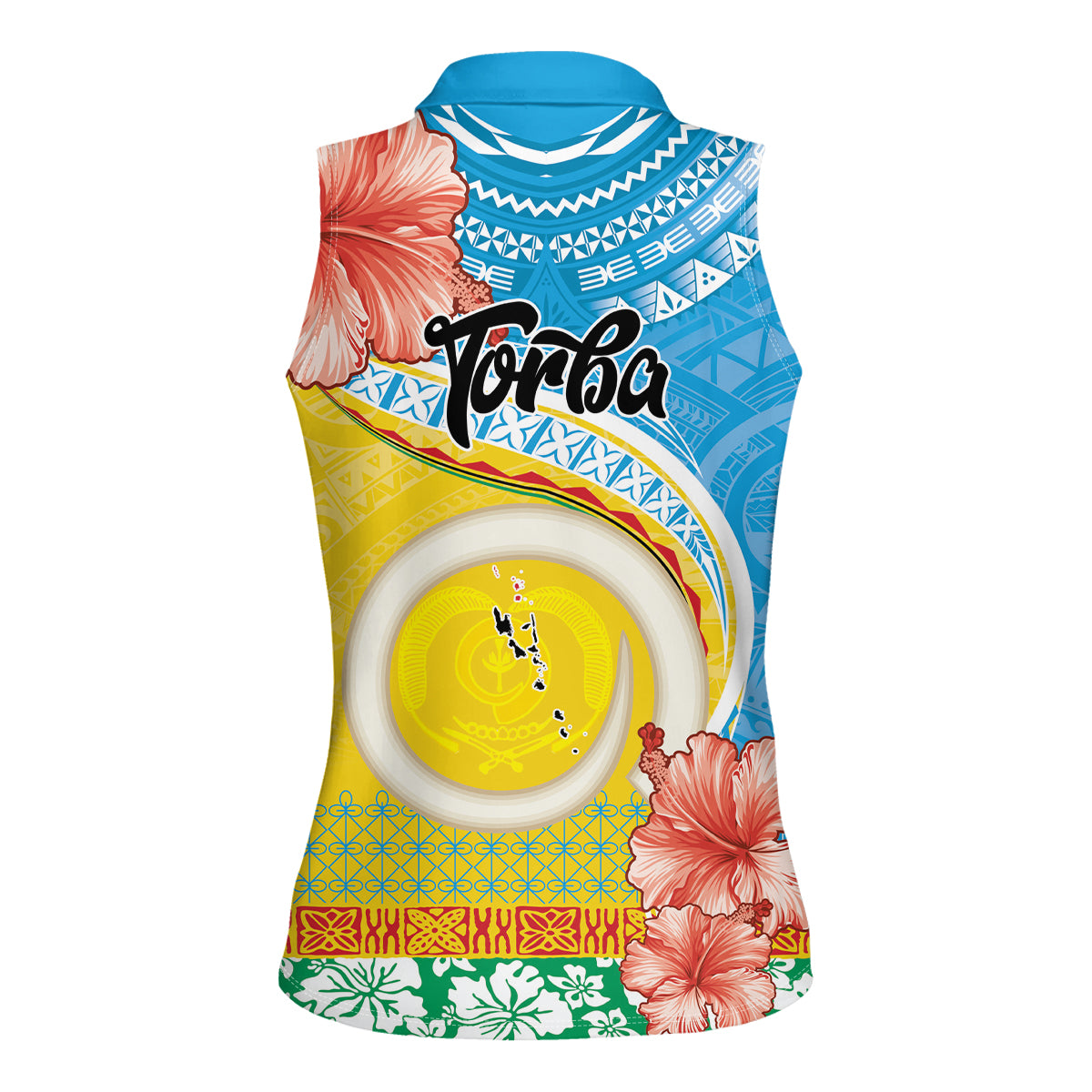 Torba Vanuatu Women Sleeveless Polo Shirt Hibiscus Sand Drawing with Pacific Pattern