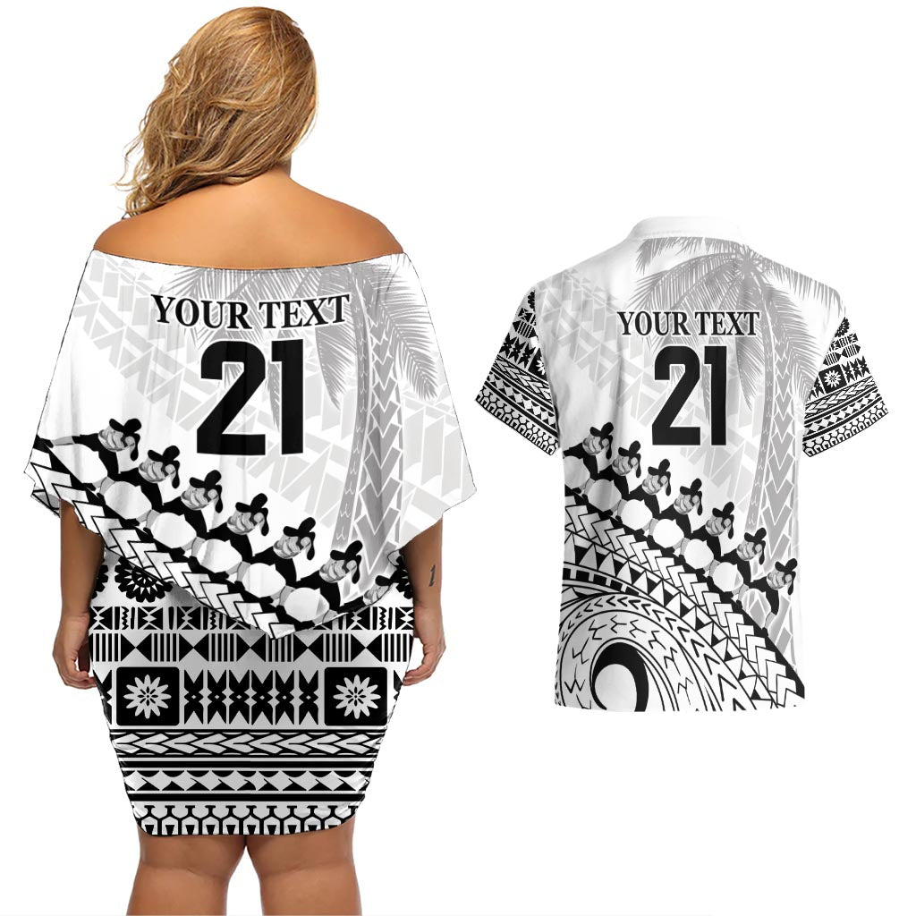 Custom Fiji Rugby Cibi Dance Couples Matching Off Shoulder Short Dress and Hawaiian Shirt Create History World Cup Sevens
