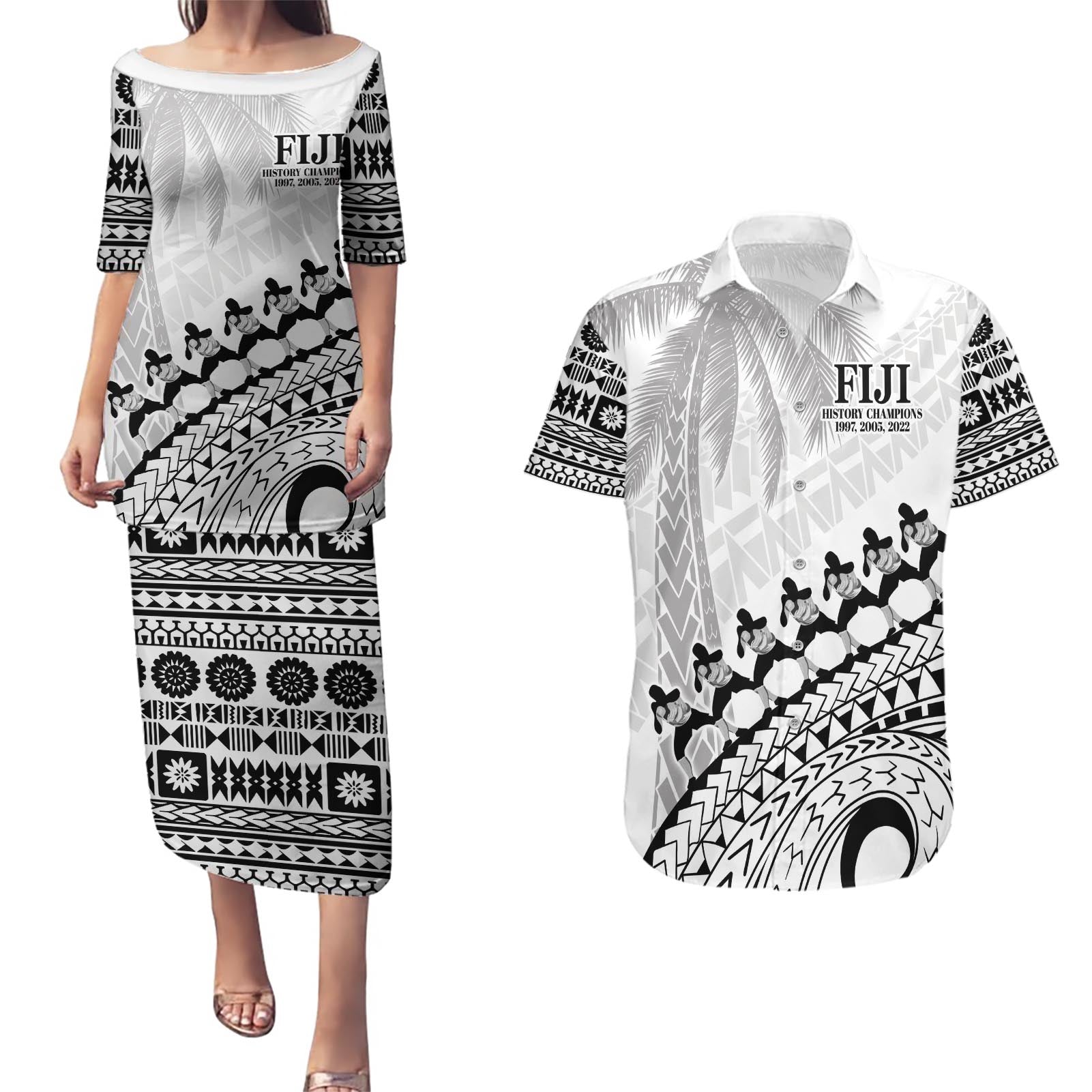 Custom Fiji Rugby Cibi Dance Couples Matching Puletasi and Hawaiian Shirt Create History World Cup Sevens