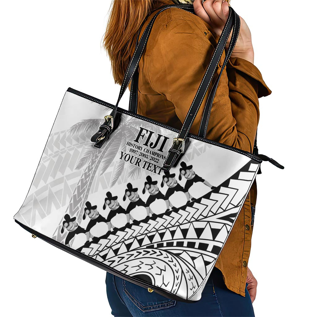 Custom Fiji Rugby Cibi Dance Leather Tote Bag Create History World Cup Sevens