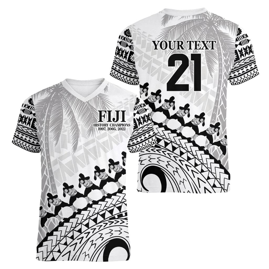 Custom Fiji Rugby Cibi Dance Women V-Neck T-Shirt Create History World Cup Sevens
