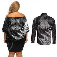 New Zealand Black Fern 7s Couples Matching Off Shoulder Short Dress and Long Sleeve Button Shirt History World Cup Sevens