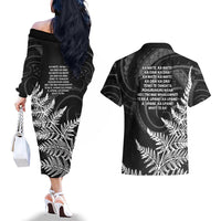 New Zealand Black Fern 7s Couples Matching Off The Shoulder Long Sleeve Dress and Hawaiian Shirt History World Cup Sevens