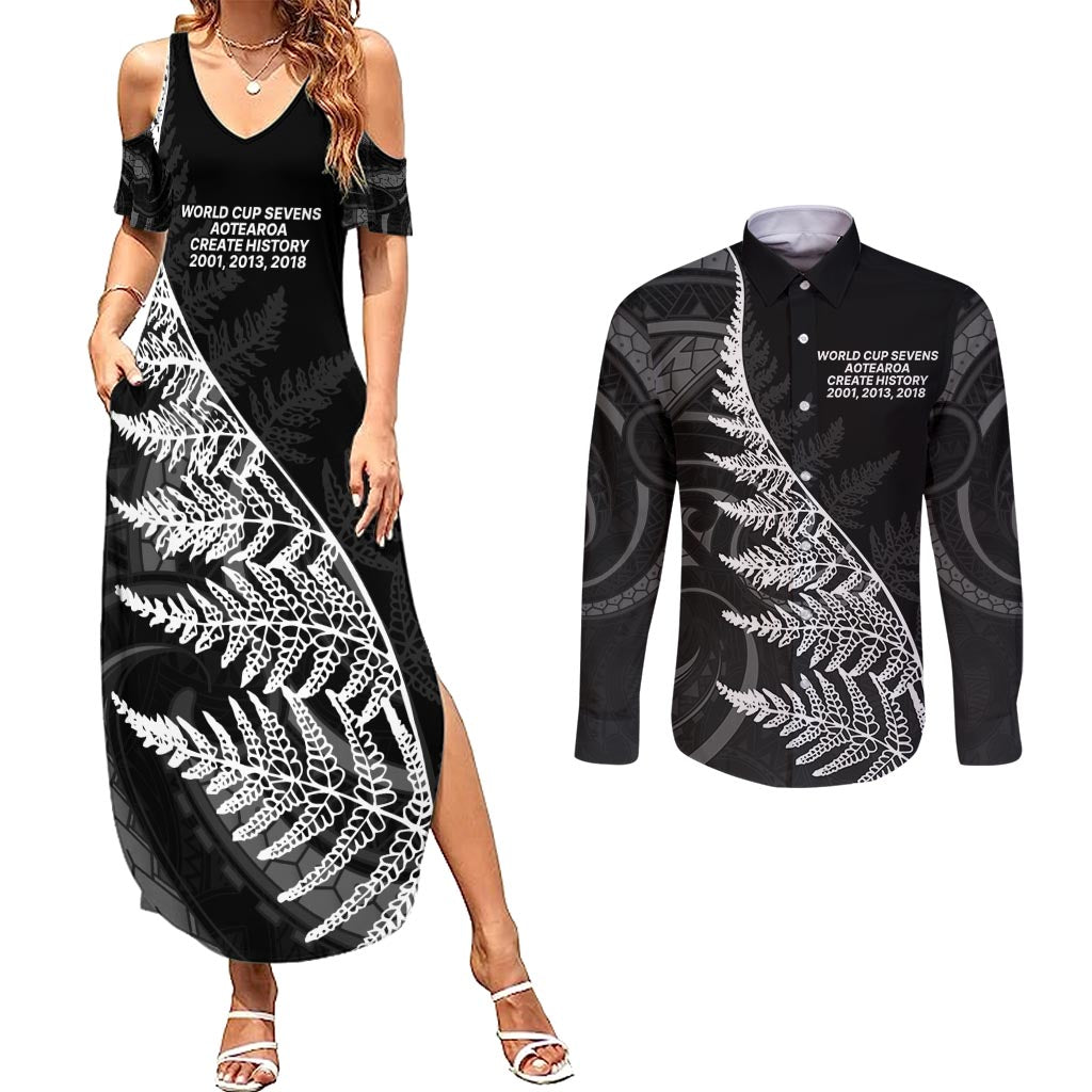 New Zealand Black Fern 7s Couples Matching Summer Maxi Dress and Long Sleeve Button Shirt History World Cup Sevens