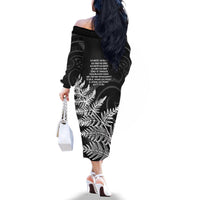 New Zealand Black Fern 7s Family Matching Off The Shoulder Long Sleeve Dress and Hawaiian Shirt History World Cup Sevens