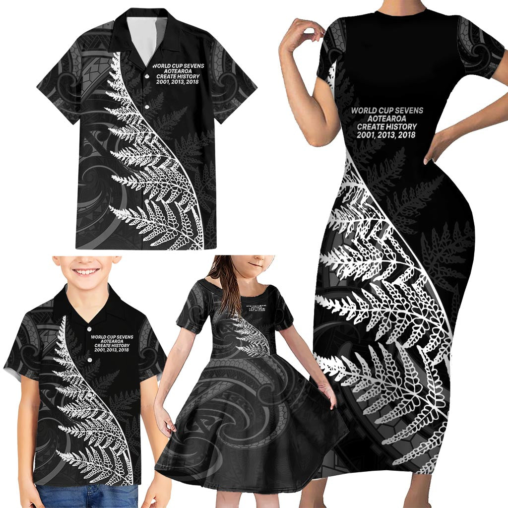 New Zealand Black Fern 7s Family Matching Short Sleeve Bodycon Dress and Hawaiian Shirt History World Cup Sevens LT9 - Polynesian Pride