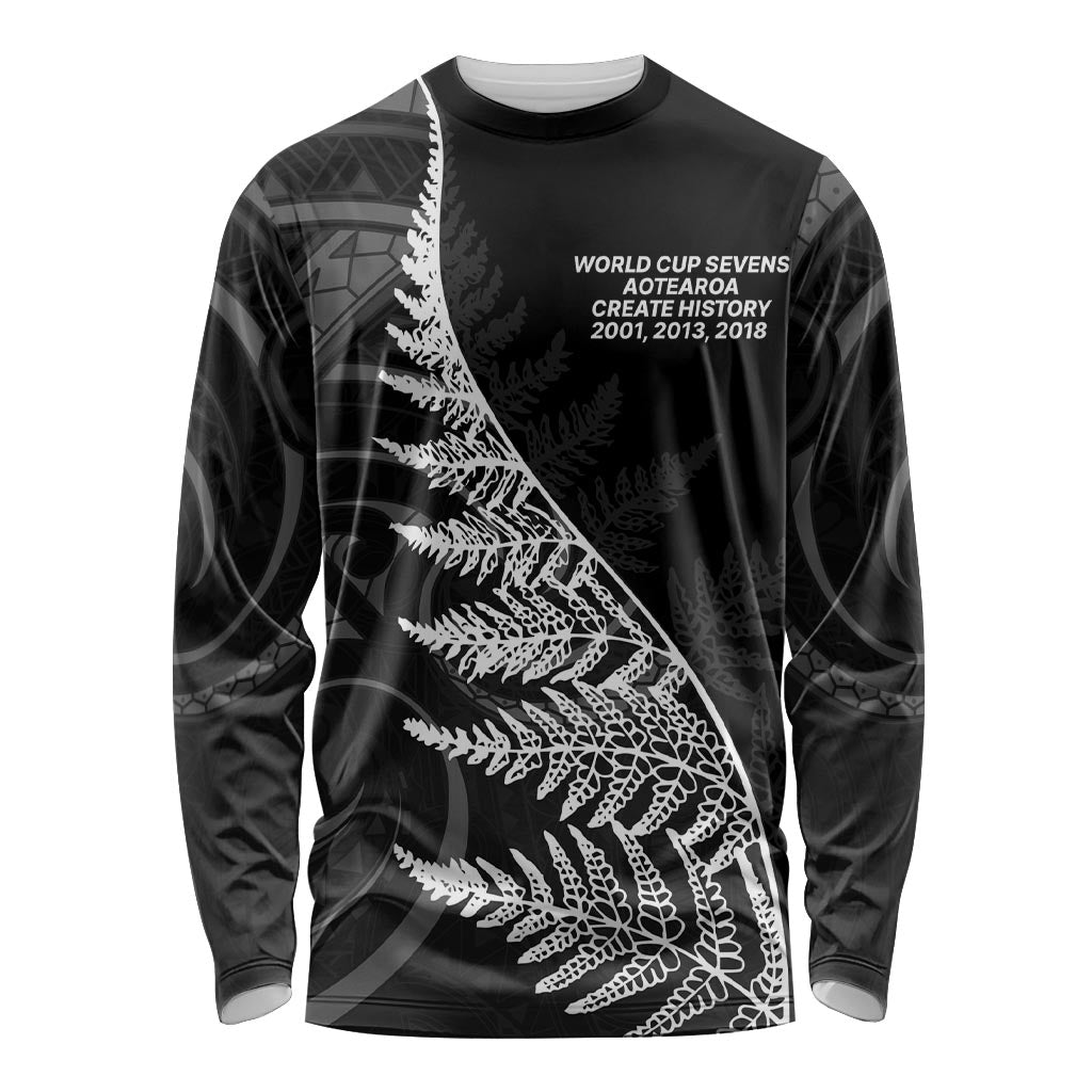 New Zealand Black Fern 7s Long Sleeve Shirt History World Cup Sevens LT9 Unisex Black - Polynesian Pride
