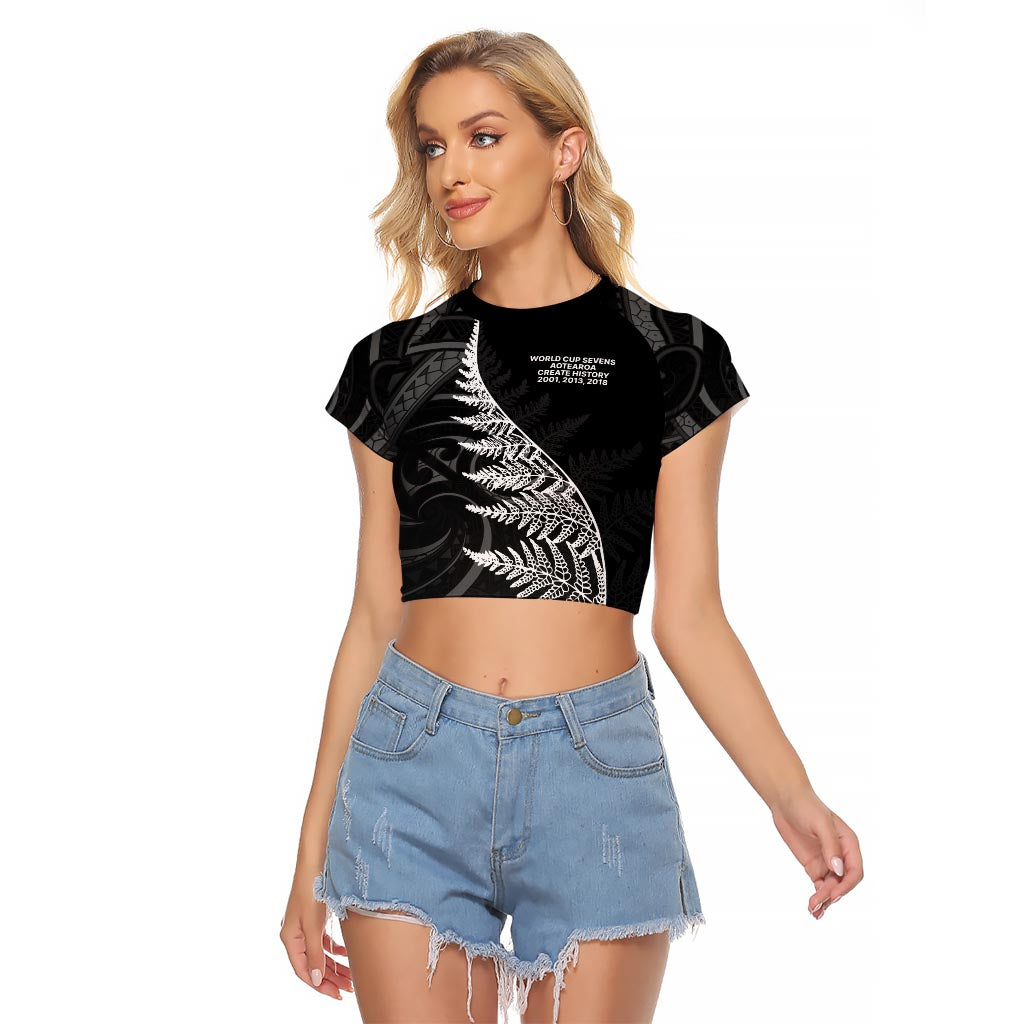 New Zealand Black Fern 7s Raglan Cropped T Shirt History World Cup Sevens