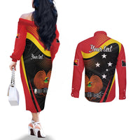 Personalised Papua Niugini Tok Pisin Wik Couples Matching Off The Shoulder Long Sleeve Dress and Long Sleeve Button Shirt