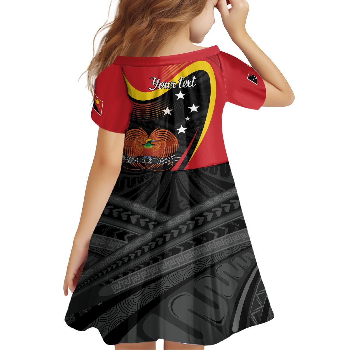 Personalised Papua Niugini Tok Pisin Wik Family Matching Off The Shoulder Long Sleeve Dress and Hawaiian Shirt