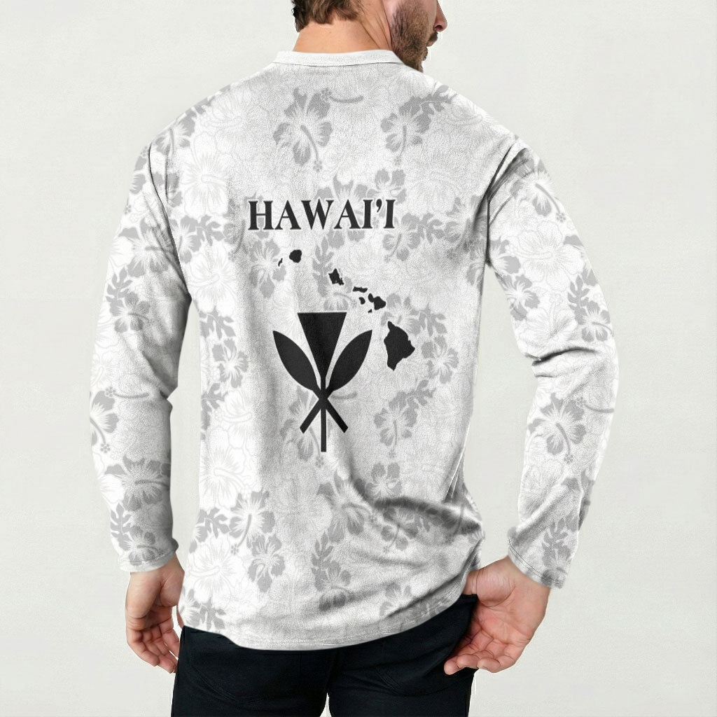 Hawaii Lei Kamehameha Button Sweatshirt Ke'oke'o Seamless Pattern Hibiscus Flower